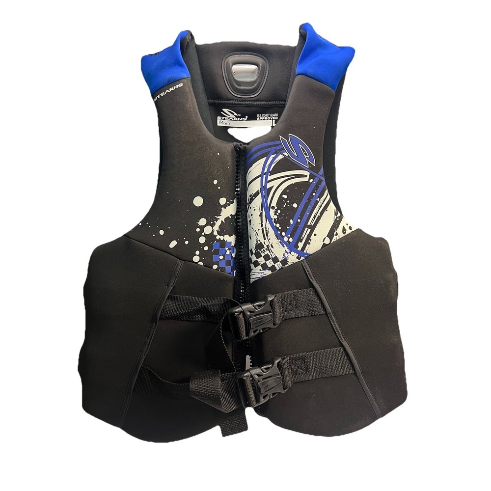 Stearns Mens‎ Sz L Neoprene Ski Vest Black Blue Type III PFD USCG Approved 29-99